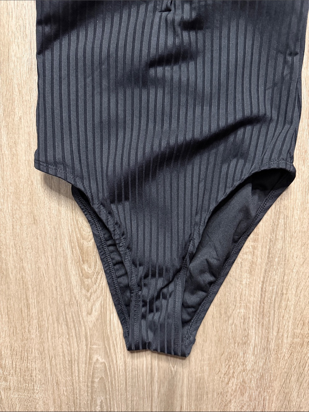 Black Ribbed snap front One-Piece swimsuit - Picture 3 of 6